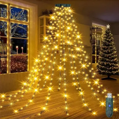 LED-Lichterkette 2 m, 300 warmweiße LEDs, 8 Modi, IP44
