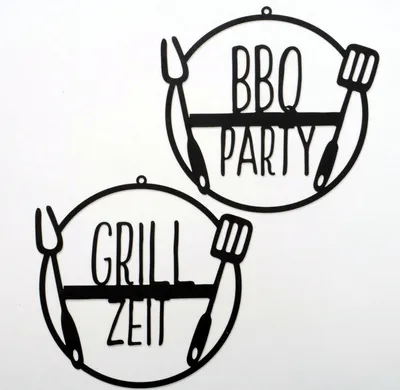 Produktbild von Großes ausgestanztes Griller Wandrelief Metallschild, Modell: GRILL ZEIT, Maße 41 x 41 cm, schwarz matt, Schrift und Werkzeug im Look Cut Out, perfekte Geschenkidee