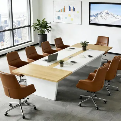 Zdjęcie produktu dla Stół konferencyjny do biura, wymiary 360x100x74 cm, kolor czarno-biały, grubość blatu 2,5 cm
