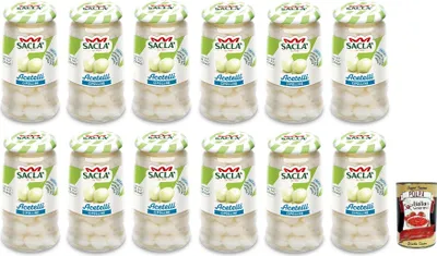 Produktbild von 12x Saclà,Acetelli,Cipolline All'Aceto di Vino,Zwiebeln in Weinessig,ideal für Aperitifs,Vorspeisen und Salate,Glas 300g + Italian Gourmet Polpa di Pomodoro 400g Dose