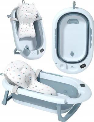Produktbild von Ekspand | Babybadewanne Vaiana - Faltbar - Blau - Premium mit Thermometer und Kissen - Platzsparend