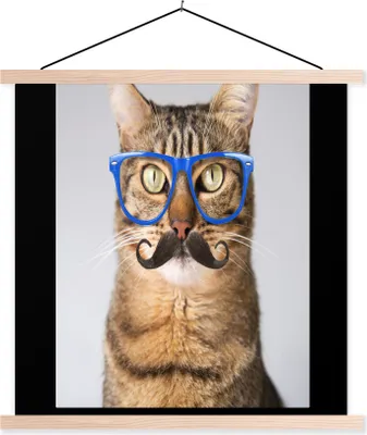 Produktbild von MuchoWow® Textilposter Katze - Brille - Schnauzbart - Hipster 150x113 cm mit holzfarbenen Rahmen - Poster