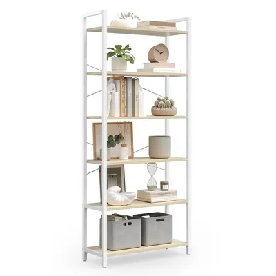 Produktbild von VASAGLE Bücherregal mit 6 Ebenen, Standregal, offene Ablagen, für Wohnzimmer, Büro, Schlafzimmer, 30 x 64 x 185,5 cm, beige-weiß
