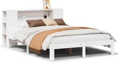 Produktbild von vidaXL Massivholzbett mit Regal ohne Matratze Weiß 140x200 cm Kiefer
