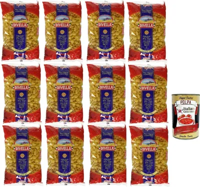 Produktbild von Divella Pasta 100% Italienisch Lumache 50, Nudeln aus Hartweizengrieß, Kochen 8 Minuten 12x 500g + Italian Gourmet polpa 400g