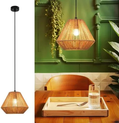 Produktbild von Rattan-Hanglampe mit Retro-Design für gemütliche Beleuchtung im Haus