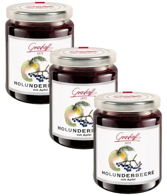 Image de Confiture de baies de sureau et de pommes Grashoff Extra 250g, paquet de 3