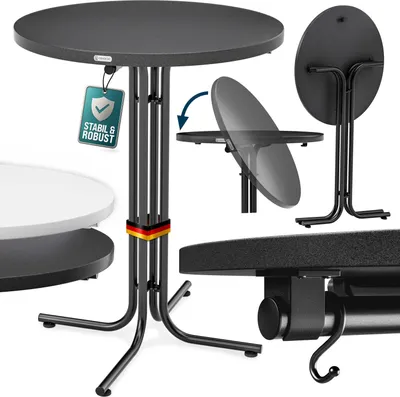 Produktbild von CASARIA Stehtisch, Metall & MDF, Grau, Rund, Ø 70 cm, 110 cm Höhe, Klappbar, Outdoor, Witterungsbeständig, Pulverbeschichtet, 2 Haken, Gastro- & Bistrotisch, 100 kg, Pflegeleicht