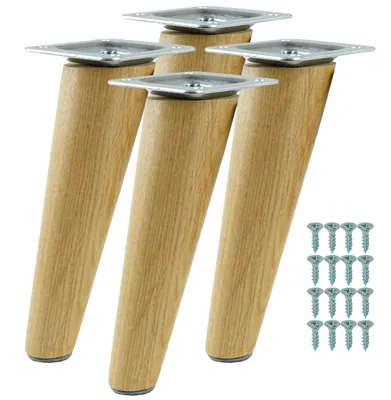 Produktbild von Möbelbeine aus lackierter Eiche, schräge Form, 20 cm, Montagefertiges Set, 4 Stück mit Schrauben
