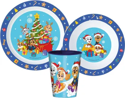 Produktbild von Paw Patrol Weihnachten Kinder Geschirr-Set 3 teilig Becher Teller Schüssel