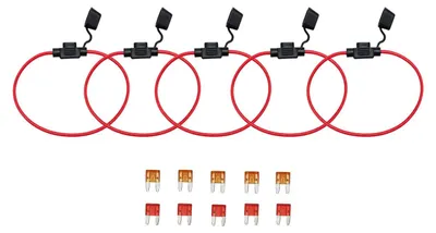 Inline 18 AWG Mini-Sicherungshalter, 5 Stk. + 10 Mini-Sicherungen 5A/10A