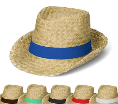 Immagine prodotto di Cappello estivo "Kuba" - Cappello da sole da donna e da uomo in stile trilby - Cappello panama in alghe marine con nastro in velcro - naturale/blu