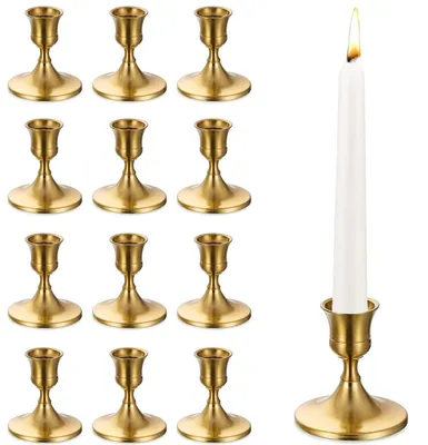 12 goldene Metall-Kerzenhalter für konische Kerzen, Tischdeko