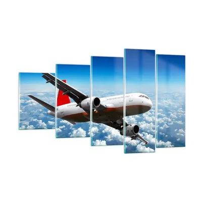 Produktbild von Bilder auf glas - Passagier Flugzeug Motoren Wolken - 100x60cm - Glasbilder - Wandbilder - Kunstdruck - Wanddekoration aus Glas - Glas Bilder - Wandbild auf Glas - GEG100x60-0375