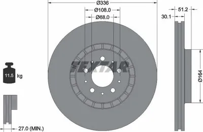 Produktbild von 2x TEXTAR Bremsscheibe 92126705 für VOLVO XC90 I (275) 51 2mm 11 5kg 336mm