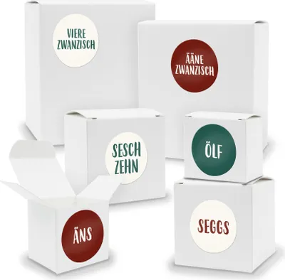 Produktbild von Adventskalender zum Füllen 24x Quader Würfel gemischt WEISS + Sticker (V01 Z27)