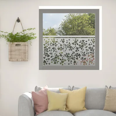 Produktbild von Sichtschutzfolie Blüten mit schmalem Streifen Fensterfolie Sichtschutz Milchglas selbstklebend für Bad Dusche Badfenster Blickdicht Büro Terasse Klebefolie BxH 60 cm x34,5 cm