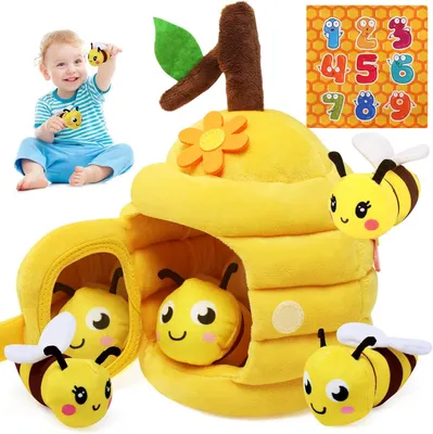 Produktbild von Baby Spielzeug 6-12 Monate, Baby Bienenstock mit 4 Bienen Montessori Sensorik Spielzeug mit Scheune,Spiegel,Kinder Lernspiele & Motorikspielzeug
