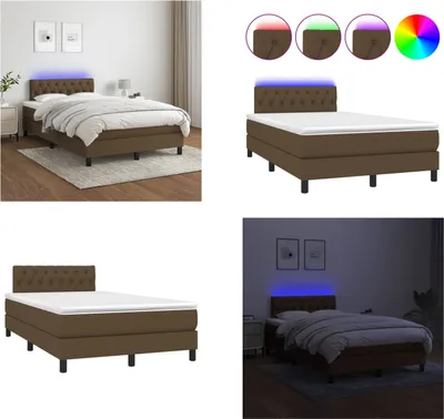 Produktbild von vidaXL Boxspringbett mit Matratze & LED Dunkelbraun 120x200 cm Stoff - Boxspringbett - Boxspringbetten - Bett - Schlafzimmermöbel