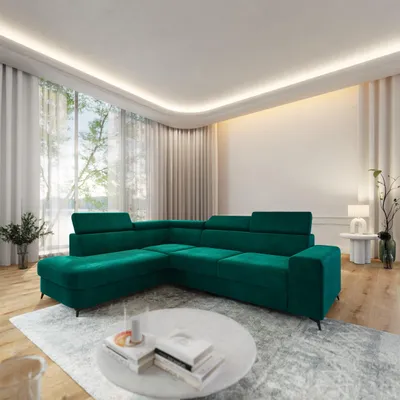 Produktbild von Masseno Ecksofa ALVORO L-S mit Schlaffunktion L-Form, Sofa mit Bettkasten, Wohnzimmersofa, Couch, Soffa, Bettsofa, Couchgarnitur- Grün, MONOLITH 37