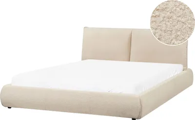 Produktbild von BELIANI Polsterbett Hellbeige aus Bouclé mit Lattenrost 160 x 200 cm Gepolstertes Hohes Kopfteil Modern Ehebett Doppelbett für Schlafzimmer