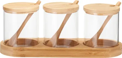Produktbild von Excellent Houseware | Vorratsglas - Aufbewahrungsglas - 3er Set - 300 ml - Glas - Bambus - Küchenbehälter mit Löffel