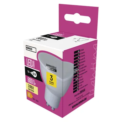 EMOS Dimmbare Spot LED Lampe, MR16, 7W Ersatz für 60W Halogenlampe, GU10 Sockel, stufenloses Dimmen,