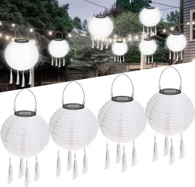 Zdjęcie produktu dla Lampiony solarne, zestaw 4 sztuk, ciepła biel, wodoodporne, do użytku na zewnątrz