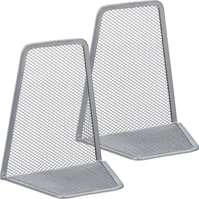 Produktbild von Relaxdays Buchstütze, 2er-Set, Bücher, CDs, DVDs, Winkelbuchstütze HxBxT: ca. 14,5 x 12,5 x 9 cm, silber