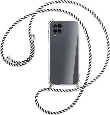 Produktbild von Handykette Backcover-Schutzhülle mit Band (Metall silberfarben) für Samsung Galaxy M32 (M325) - schwarz/weiß gestreift