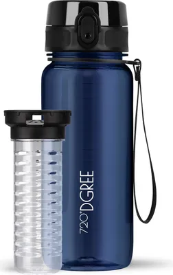 Produktbild von uberBottle crystalClear Trinkflasche mit Fruchtbehälter 650ml / Sapphire Blue/ 720DGREE