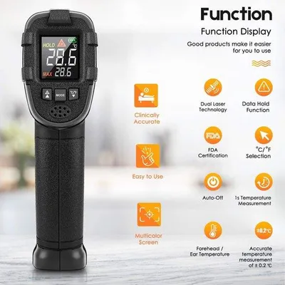 Obrázek produktu pro Digitální infračervené teploměry –32 °C až 600 °C, bezkontaktní, s alarmem a barevným LCD displejem