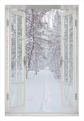 Produktbild von Wallario Wandbild mit Fenster-Illusion: Verschneiter Spazierweg, Größe: 61 x 91,5 cm, Poster mit rahmenlosen Bildhalter