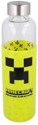 Productafbeelding van Glazen fles Minecraft met siliconen hoes, inhoud 585 ml