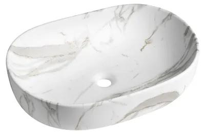 Immagine prodotto di Lavabo da appoggio CALEO, Vetroceramica 60x42cm, Bianco carrara
