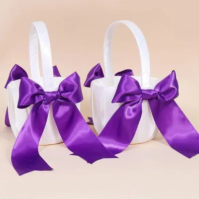 Immagine prodotto di Cestino di fiori con manico - Cestini di fiori per matrimoni per bambini - Bouquet di fiori viola