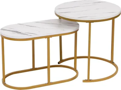 Produktbild von Happy Home Couchtisch Rund, Satztisch 2er Set Wohnzimmertisch, Couchtisch aus Holz, Ovaler Beistelltisch Set, Sofatisch für Wohnzimmer, Schlafzimmer