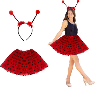 Produktbild von Oblique Unique Marienkäfer Kostüm Accessoire Set - Marienkäfer Haarreifen + Tutu Tütü gepunktet für Fasching Karneval Motto Party