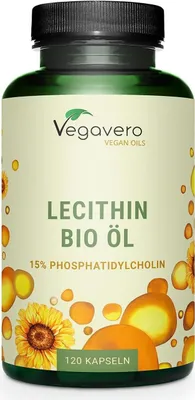 Produktbild von Vegavero Lecithin  Öl | 120 Kapseln | 600 mg Lecithin pro Kapsel | aus -Sonnenblumen | vegan