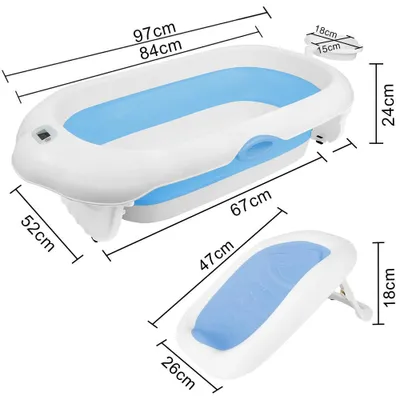 Immagine prodotto di Vaschetta da bagno per neonati XL - Vaschetta pieghevole con supporto - Con termometro - Su struttura - Adatta per bambini da 2 a 3 anni - Blu