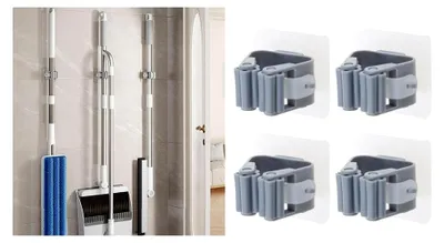 Produktbild von 4 Stück Moppbesenhalter Wandmontage Besen Clip Mop Greifer Selbstklebend Kein Bohren Mop Besen Racks Haken