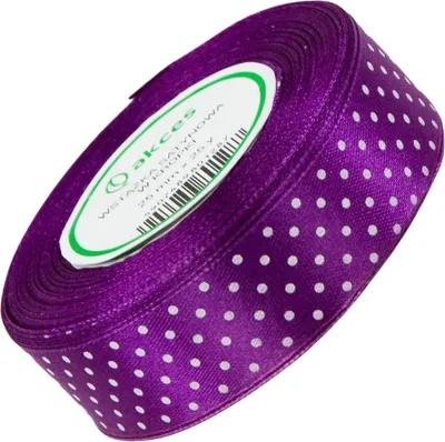 Zdjęcie produktu dla WSTĄŻKA SATYNOWA w kropki 25 mm - fioletowa 135 - 23 m - dekoracyjna tasiemka