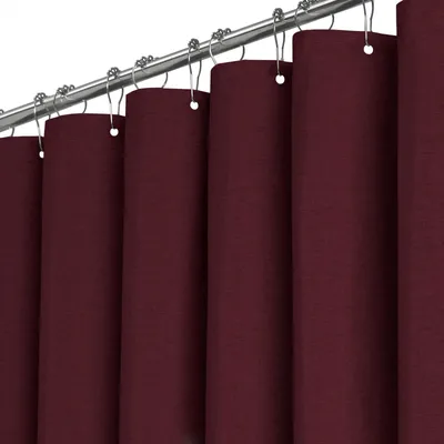 Image de Rideau de douche en tissu, 180 x 180 cm, aspect lin, résistant à la moisissure, imperméable, avec 12 crochets en plastique, lavable, rideau de douche en polyester lesté pour la salle de bains, rouge/bordeaux.