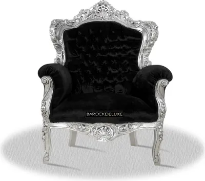 Produktbild von Barocksessel Barock Sessel Barockstuhl Armlehne Schwarz Silber Stoff Esszimmer Wohnzimmer Büro Flur Schminkstuhl Klassisch Barock Stuhl Premium Luxus