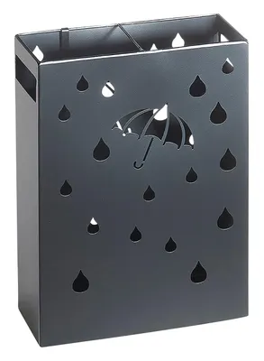 Produktbild von Kobolo Schirmständer Regenschirmhalter - UMBRELLA- aus Metall mit Abtropfschale-mit Ausstanzungen- schwarz- Taschenschirm Flur Wartezimmer Eingang
