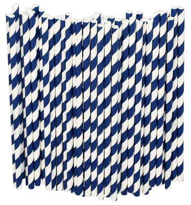 Produktbild von Einweg-Papiertrinkhalme Blau/Weiß gestreift 19,7x0,6cm 1000 Stück biologisch abbaubar