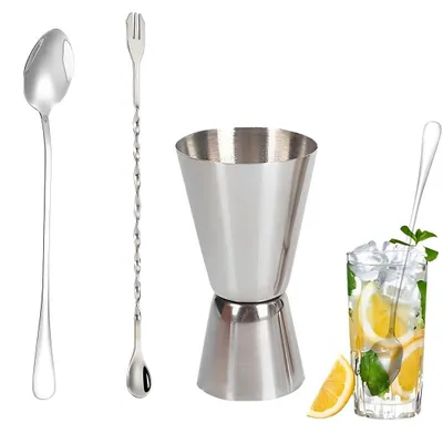 Jigger 30/60 ml mit 2 Cocktaillöffeln, Edelstahl 304