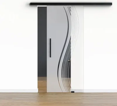 Produktbild von Pertura Glasschiebetür Komplettset Glera Reflect 02 775x2050 mm Rechts inkl.Beschlag Selir Aluminium schwarz,Stangengrif