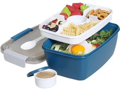 Bento-Lunchbox 2L mit 5 Fächern, Salatschüssel, Dressingbehälter, BPA-frei