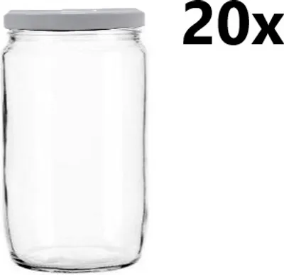 Obrázek produktu pro Zavařovací sklenice 720 ml FRANCO čirá 20 ks VČETNĚ BÍLÝCH VÍČEK, Počet kusů v balení: 20